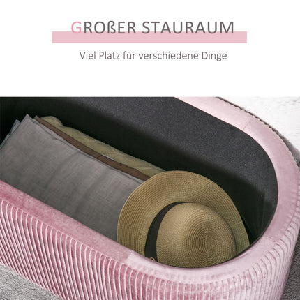 Pink velvet upholstered storage bench - French style, 81x40x41cm