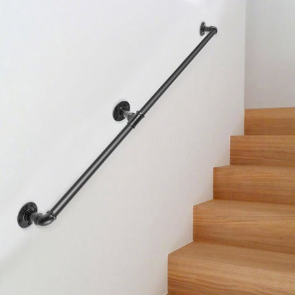 Pipe Stair Handrail, 5 ft Carbon Steel, Wall Mount, 440 lb