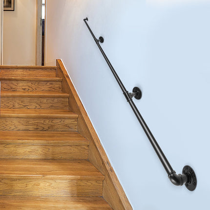 Pipe Stair Handrail Kit, 10 Ft, Wall-Mount, Black