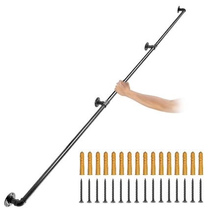 Pipe Stair Handrail Kit, 10 Ft, Wall-Mount, Black
