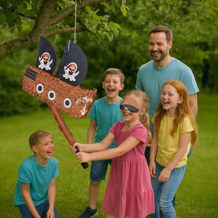 Pirate Ship Piñata Set with Bat and Mask