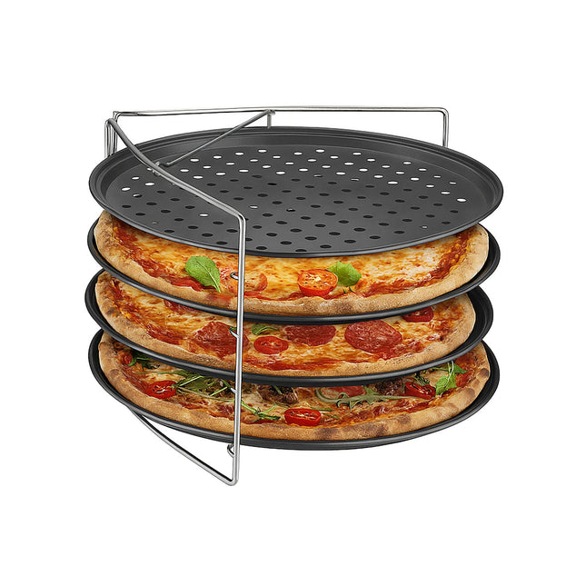 Pizza bakplaten set met rek - antiaanbak, geperforeerd