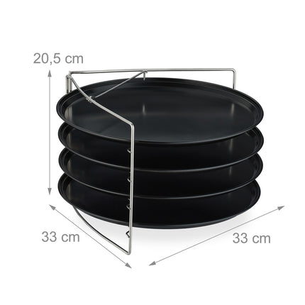 Pizza Tray Set with Stand – 4 Non-Stick Trays