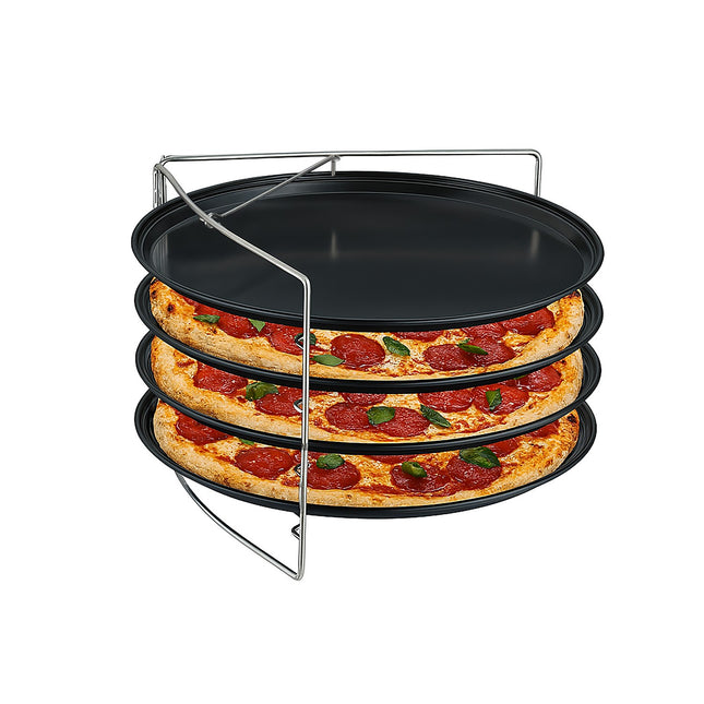 Pizza Tray Set with Stand – 4 Non-Stick Trays