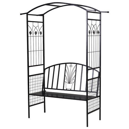 Black Metal Garden Arch with bench - 154 x 60 x 205 cm