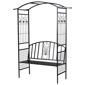 Black Metal Garden Arch with bench - 154 x 60 x 205 cm