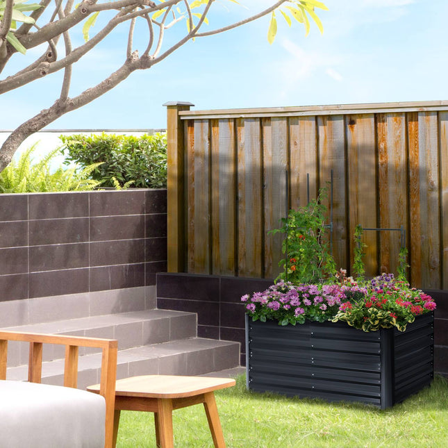 Plant box Raised bed set with support, steel, 3-part, dark grey