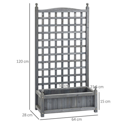 Wooden planter box with trellis, light grey, 64x28x120cm
