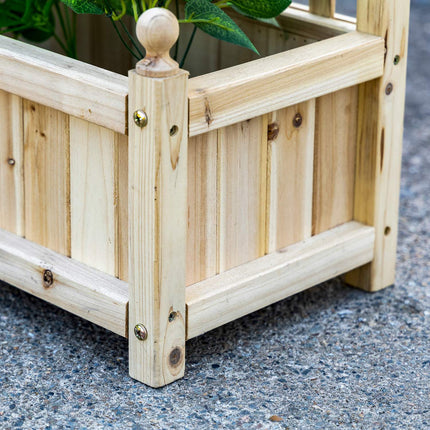 Wooden planter box with trellis for climbing plants, natural