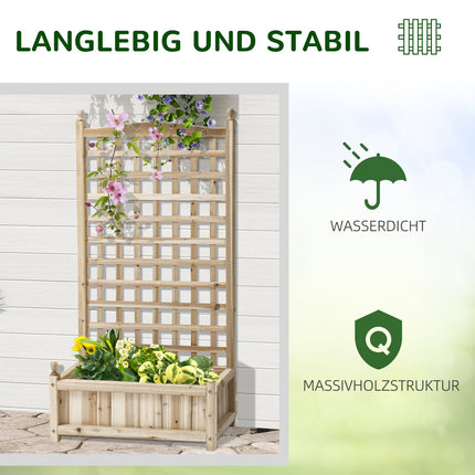 Wooden planter box with trellis for climbing plants, natural