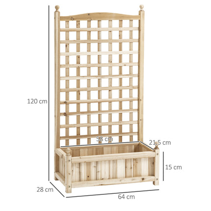 Wooden planter box with trellis for climbing plants, natural