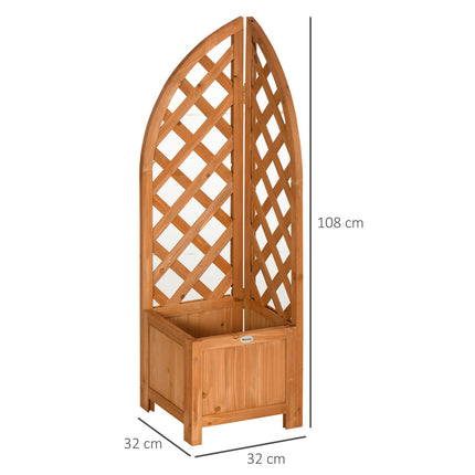 Garden plant box with trellis, natural wood, 32x32x108 cm
