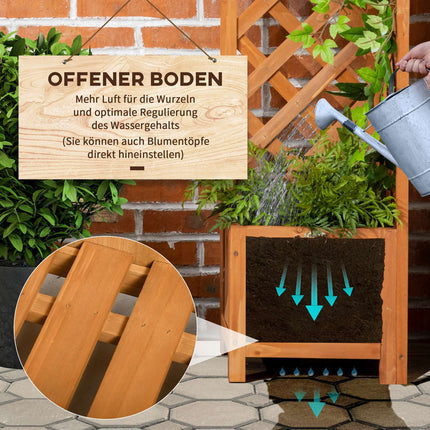 Garden plant box with trellis, natural wood, 32x32x108 cm