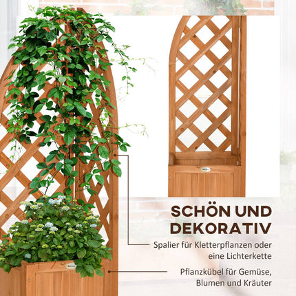 Garden plant box with trellis, natural wood, 32x32x108 cm