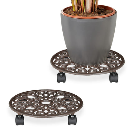 Plant Caddy Set with Wheels – Cast Iron, 2 Pack