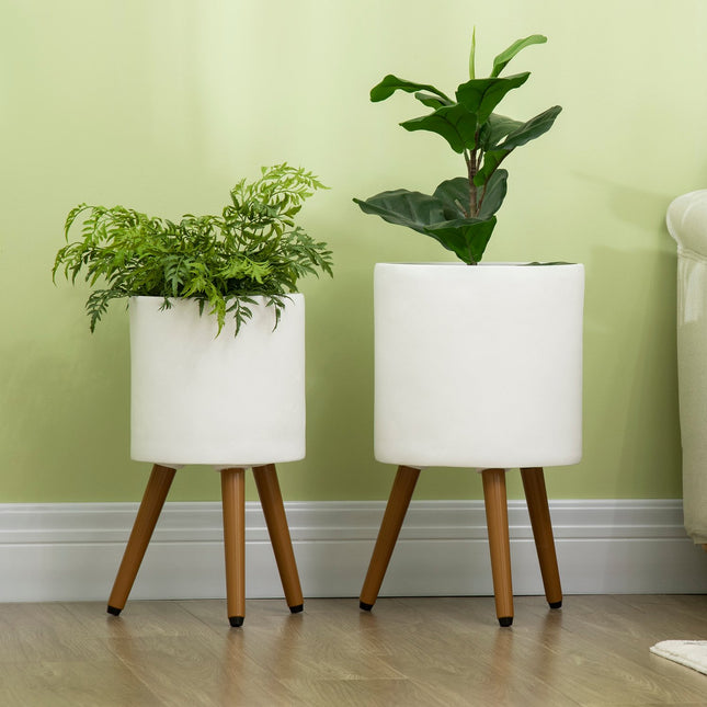 MGO white plant pots Set of 2, with drainage and removable feet