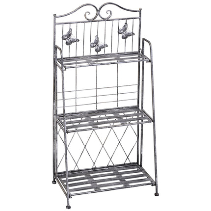 Metal plant stand in 3 tiers - Flower stand for garden, Silver grey