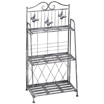 Metal plant stand in 3 tiers - Flower stand for garden, Silver grey