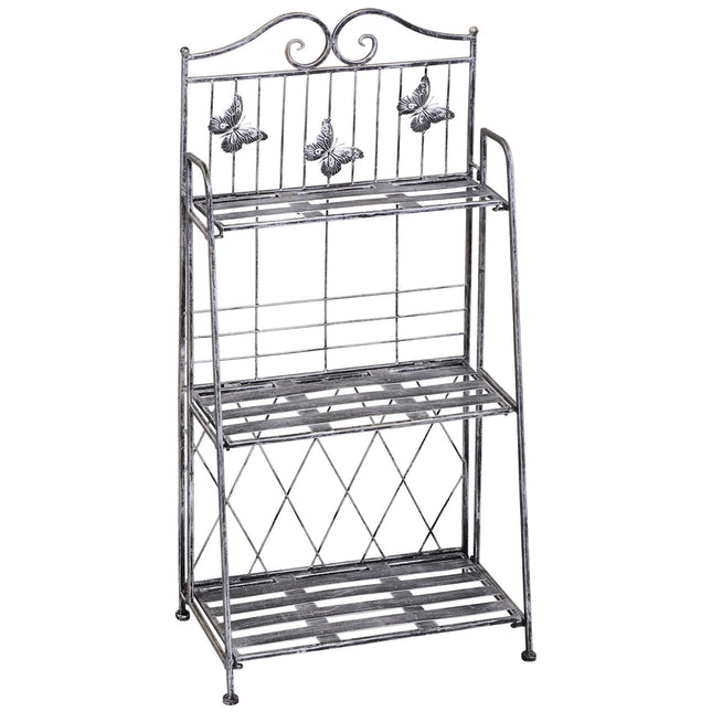 Metal plant stand in 3 tiers - Flower stand for garden, Silver grey