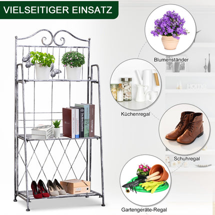 Metal plant stand in 3 tiers - Flower stand for garden, Silver grey