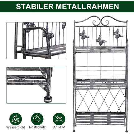 Metal plant stand in 3 tiers - Flower stand for garden, Silver grey