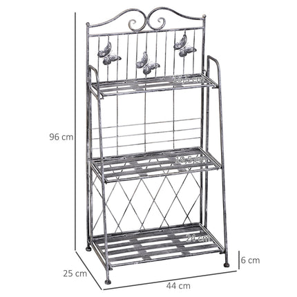 Metal plant stand in 3 tiers - Flower stand for garden, Silver grey