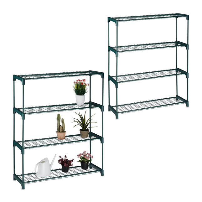 Plant Racks with 4 Metal Grid Shelves, Set of 2