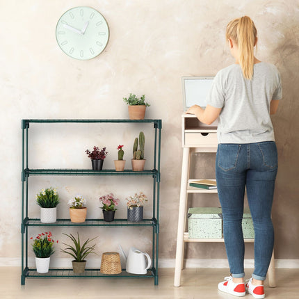 Plant Racks with 4 Metal Grid Shelves, Set of 2
