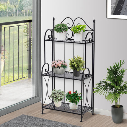 Plant shelf in black metal with 3 levels - 56x30x114 Cm