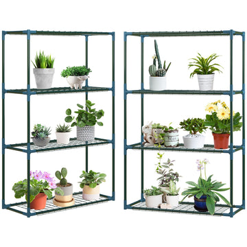 Plant shelf in steel with 2, 4-level potholders, green