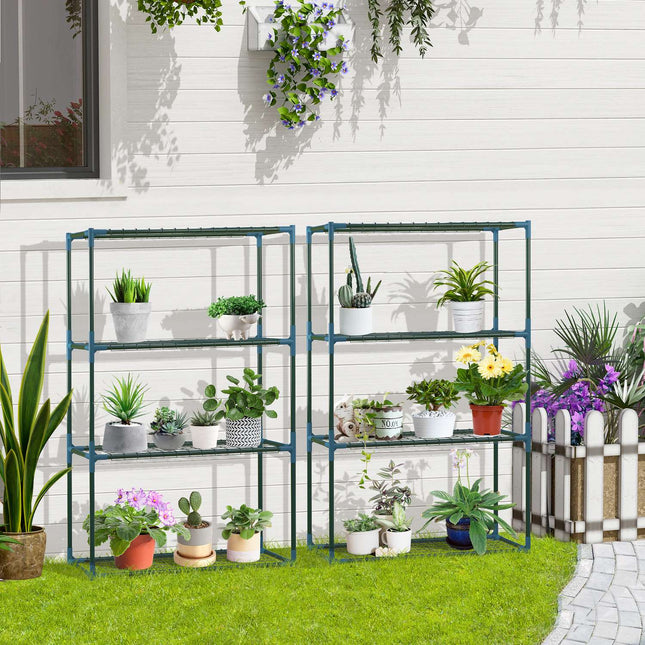 Plant shelf in steel with 2, 4-level potholders, green