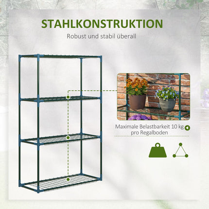 Plant shelf in steel with 2, 4-level potholders, green