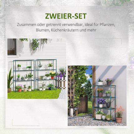 Plant shelf in steel with 2, 4-level potholders, green