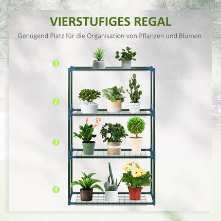 Plant shelf in steel with 2, 4-level potholders, green