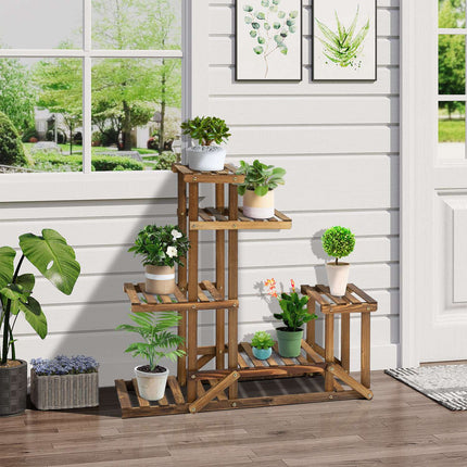 Plant shelf in solid wood - 6-tier flower stand for garden