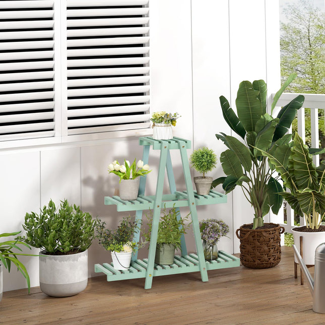 Plant shelf with 3 levels, wood, light green, 76x26x76 Cm