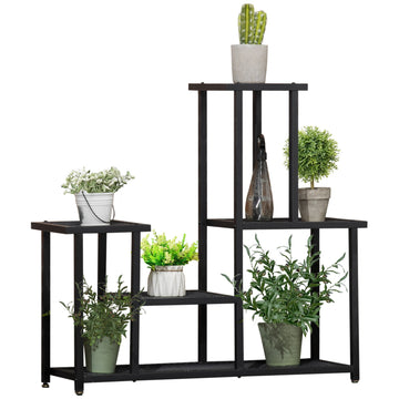 Black Metal Plant Shelf - 4 tiers, 91x25x83 cm