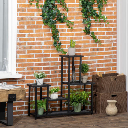 Black Metal Plant Shelf - 4 tiers, 91x25x83 cm