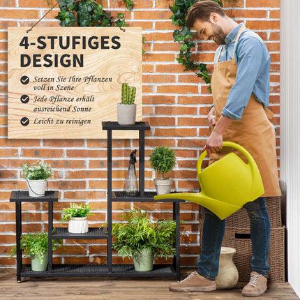 Black Metal Plant Shelf - 4 tiers, 91x25x83 cm