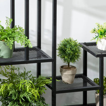 Black Metal Plant Shelf - 4 tiers, 91x25x83 cm