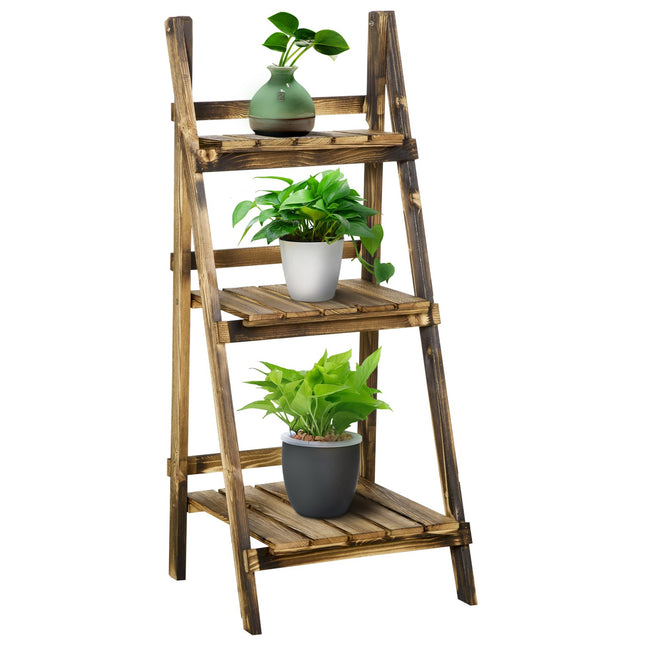 Plant shelf in 3-tier spruce wood, dark brown - 40 x 37 x 93 cm