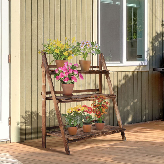 Spruce Wood 3-step flower bench for garden and balcony