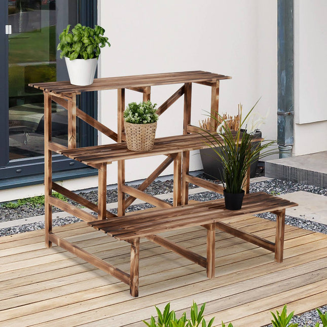 3-step spruce wood plant shelf for garden and balcony