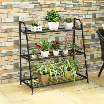 Plant Stand, 3-Tier Metal, Adjustable Feet, Indoor Outdoor