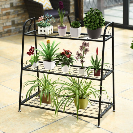 Plant Stand, 3-Tier Metal, Adjustable Feet, Indoor Outdoor