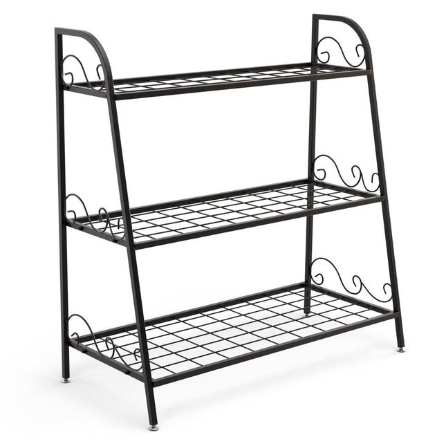 Plant Stand, 3-Tier Metal, Adjustable Feet, Indoor Outdoor