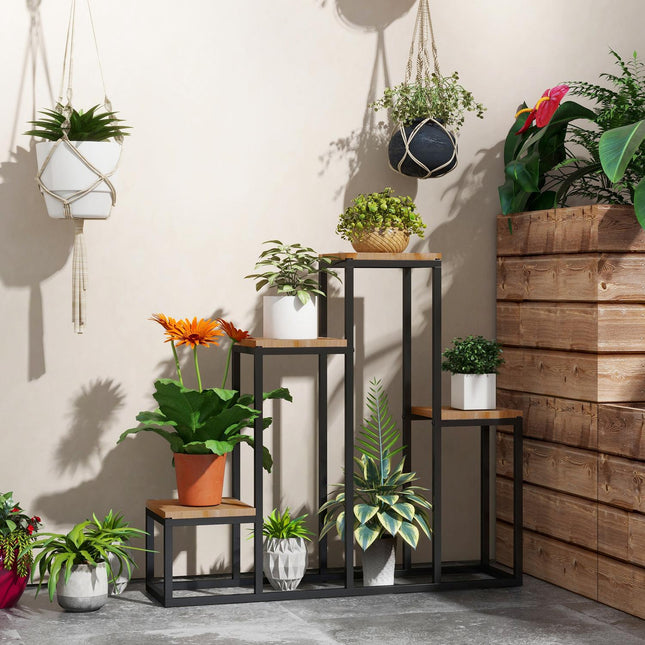 Plant stand in 4 tiers, light brown - Balcony and garden use