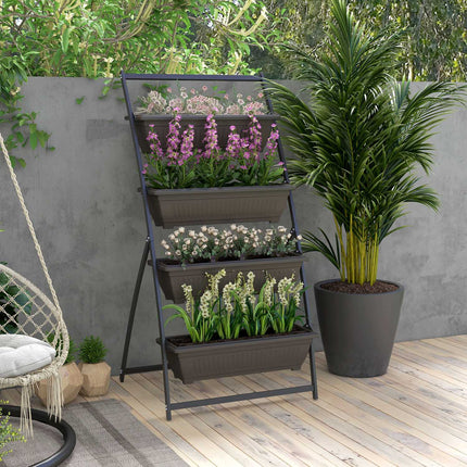 Plant stand in steel in 4 levels, brown, with holes for the garden