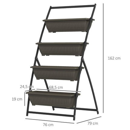 Plant stand in steel in 4 levels, brown, with holes for the garden