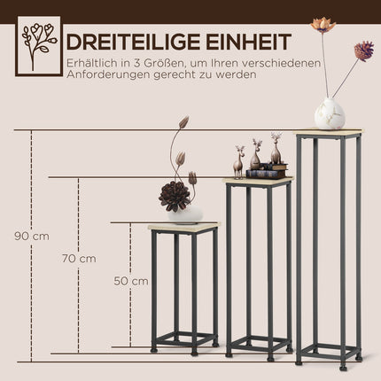 Plant stand set in steel - 3-piece flower pot holder, black & natural